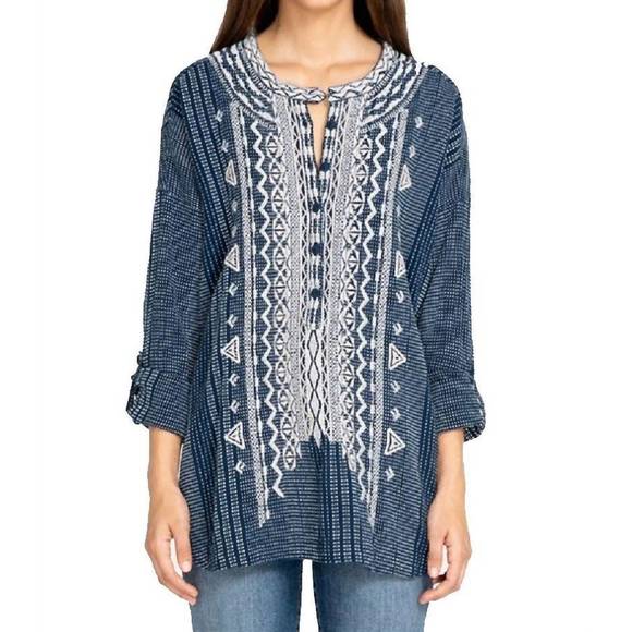 NEW JOHNNY WAS jemah blouse in navy multi - Picture 1 of 2